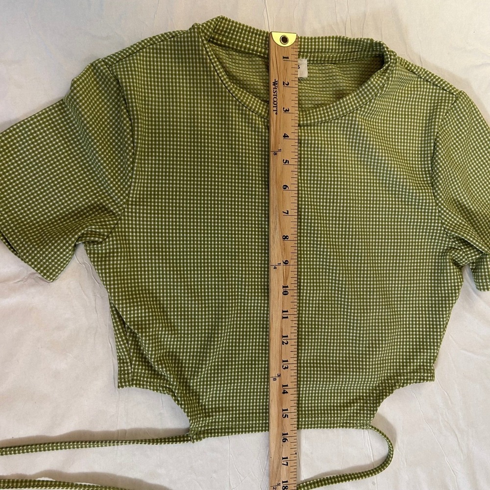 Le Lis Gingham Wrap Tie Crop Top Fitted Green Small Y2K Retro Baby Tee - Picture 6 of 9